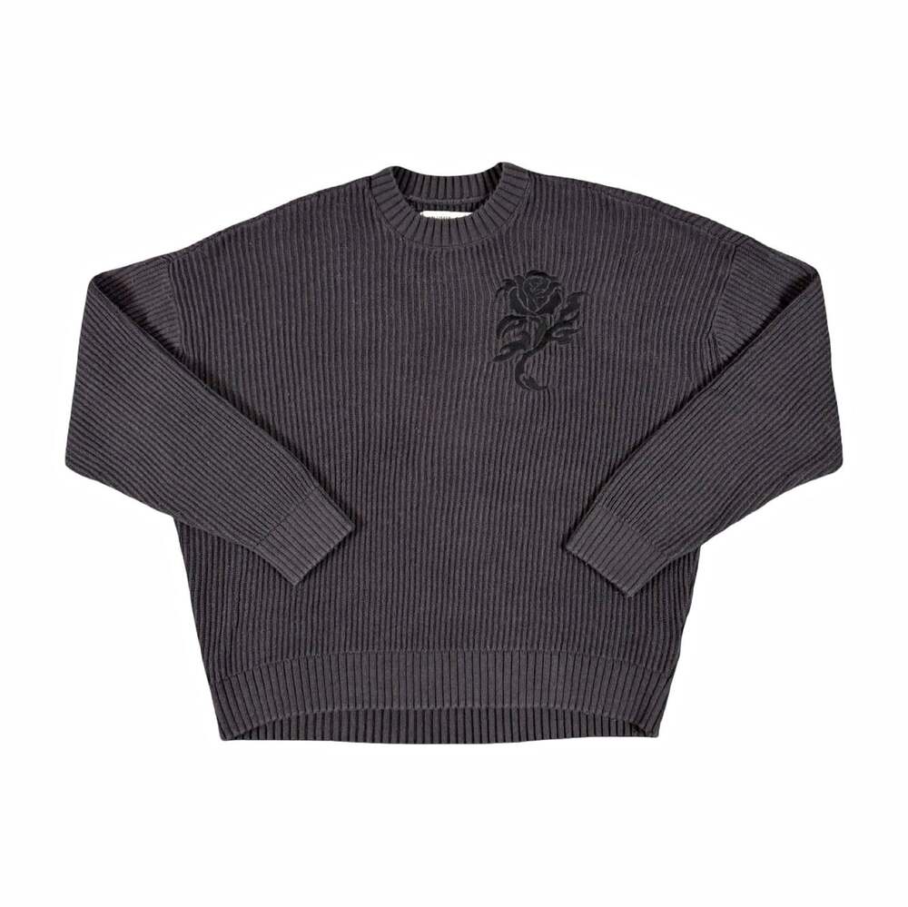 Hollister Goth Y2K Sweater XL rib-Knit Boxy Fit Crewneck Pullover Embroidered